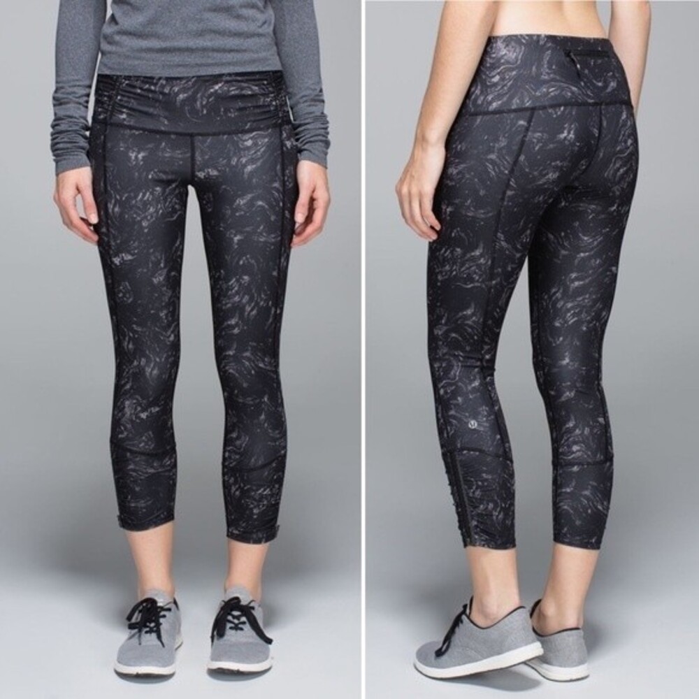 lululemon athletica Black Marble Print Cropped Leggings